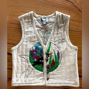 1970's Vintage White Duck of San Francisco Cream Embroidered Vest